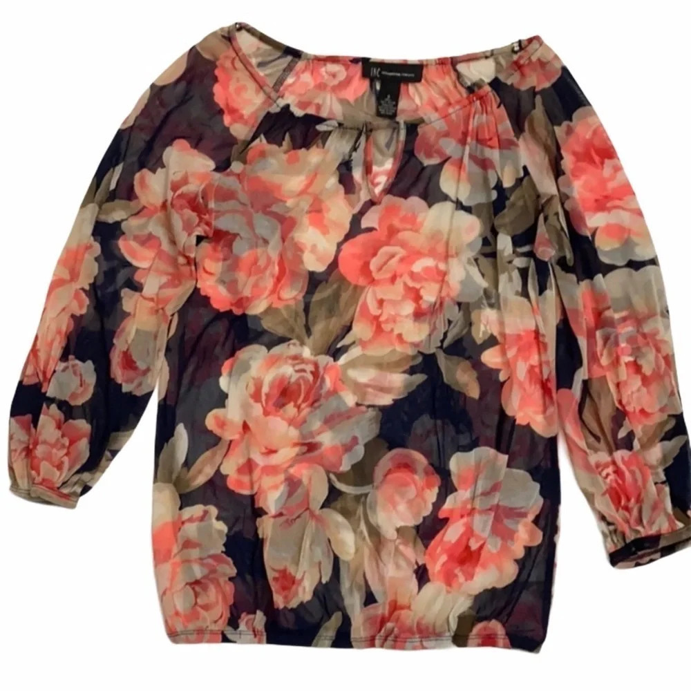 INC women’s 3/4 sleeve flower sheer blouse size S